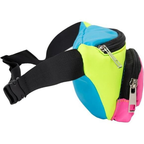 Neon 80s Fanny Pack Belt Bag Festival Rave Travel Waist Bag Plus Size Unisex - Picture 3 of 8